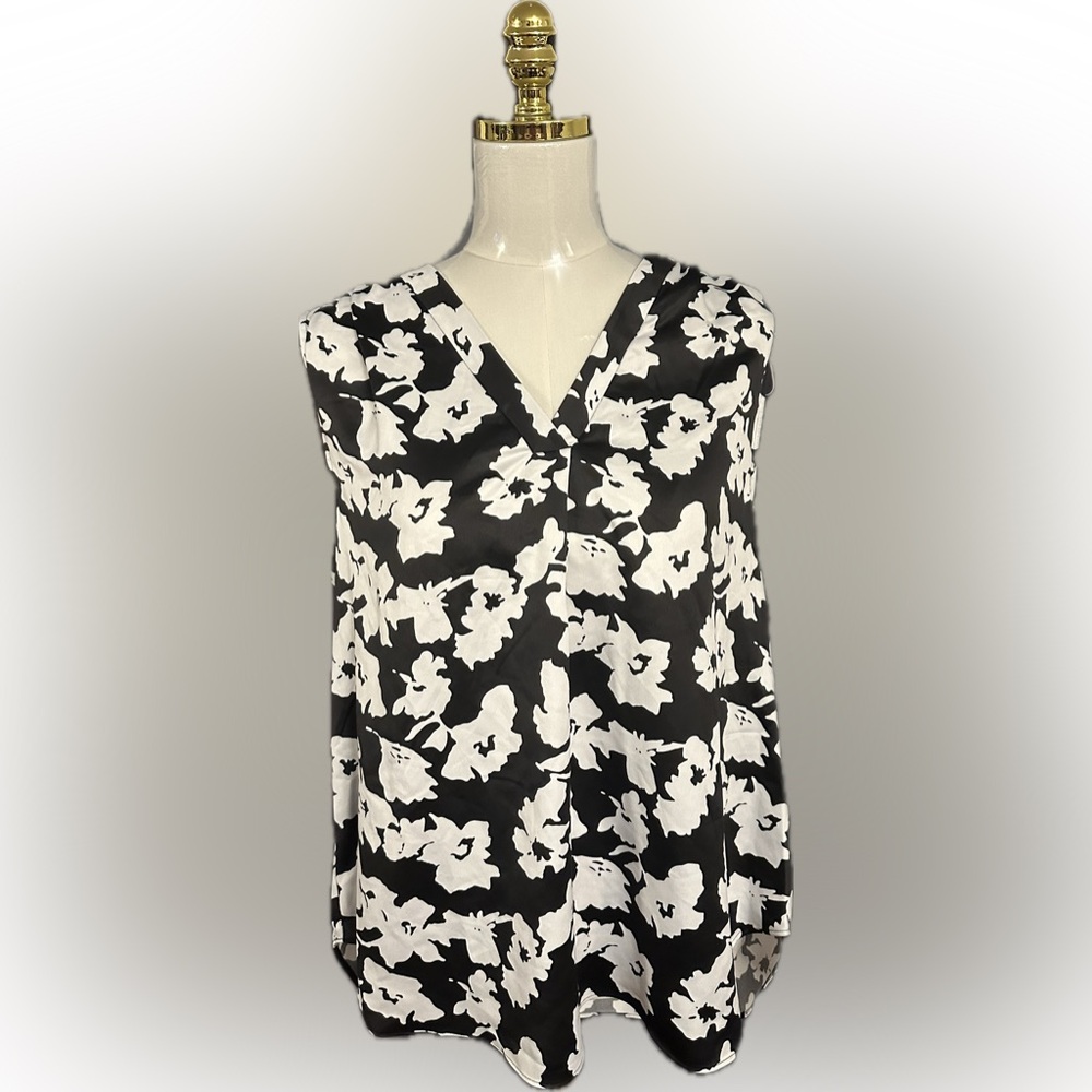 ⚫️Alfani Women's Printed Satin Sleeveless V-Neck Top SZ L